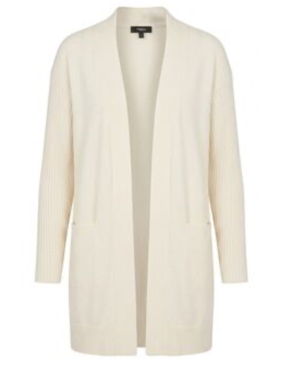 THEORY 100% Cashmere Beige Long Open Front Cardigan Ribbed Sleeves Size M